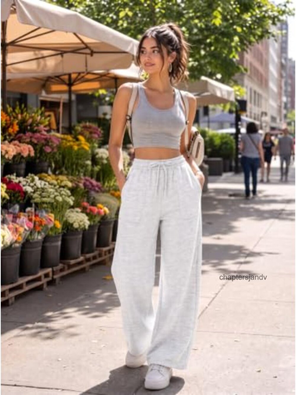 Wide Leg Fleece Sweatpants Cotton Polyester Drawstring Pockets Yoga Gym - Picture 2 of 6